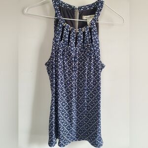 White House Black Market Blue and White Patterned Tank Top